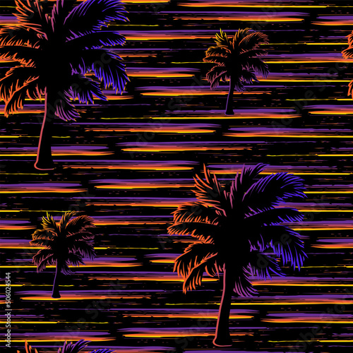 abstract seamless pattern with palm trees and gradient lines. Print for summer textiles.