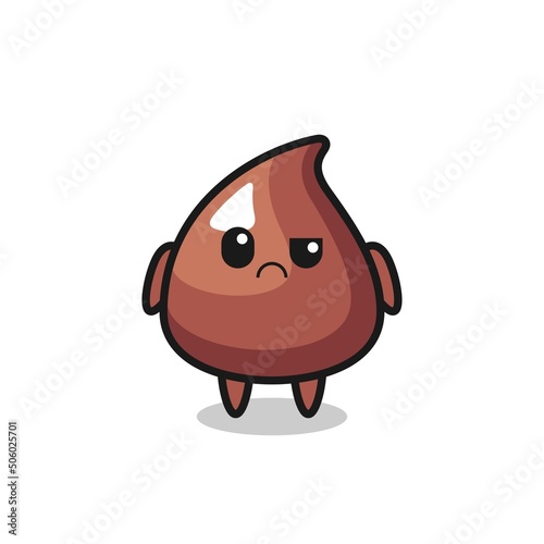 the mascot of the choco chip with sceptical face