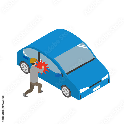 車を盗む男性