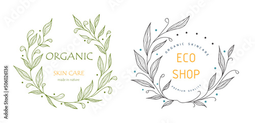Set of floral botanical vectors. Organic themed frames.