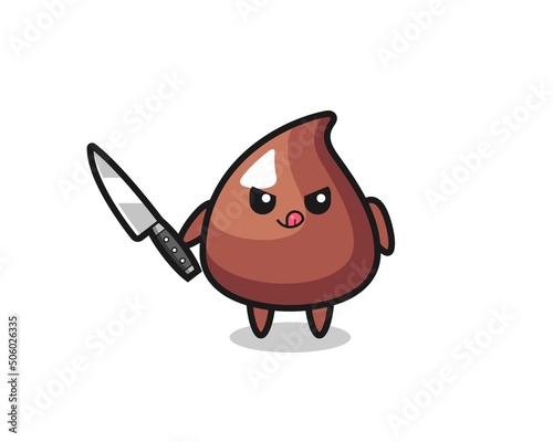 cute choco chip mascot as a psychopath holding a knife