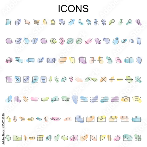 Set of icons in trendy line style on gradient background. Business, e-commerce, finance, accounting. Big set of icons. Vector illustration