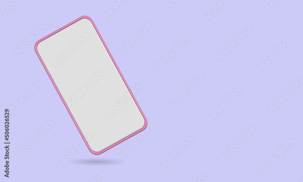 3D blank smartphone mock up pink color, white screen and blue back ground, best for property images