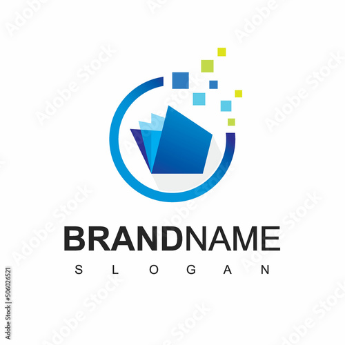Book Logo, E-Learning Icon Using Pixel Symbol