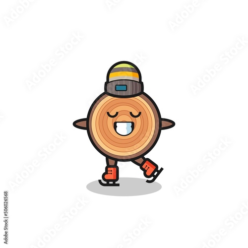 wood grain cartoon as an ice skating player doing perform