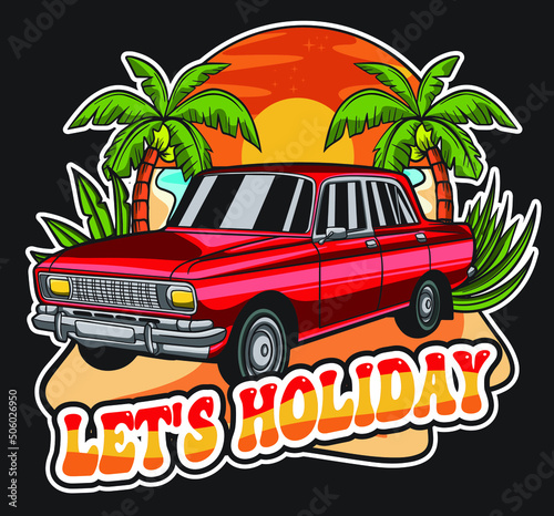Hand Drawn Vector Vehicle Holiday Illustration