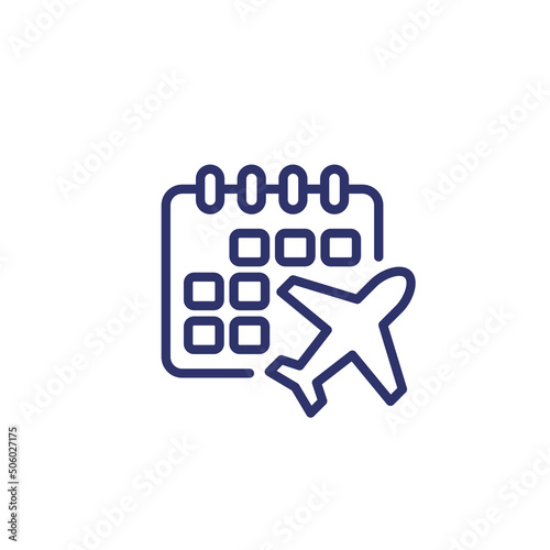 Flight calendar or schedule line icon