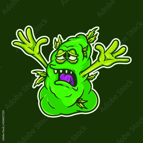 Happy Green Weed Nugget Monster Character Vector Illustration