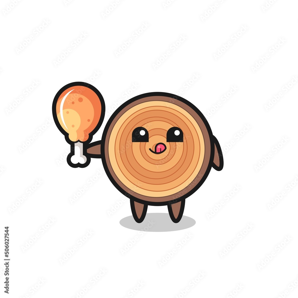 wood grain cute mascot is eating a fried chicken wood grain cute mascot is eating a fried chicken