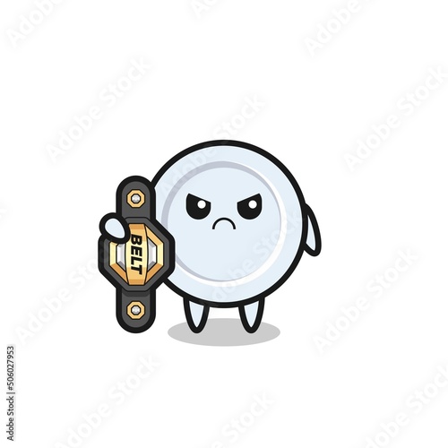 plate mascot character as a MMA fighter with the champion belt