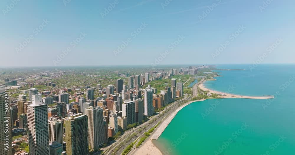 Luxurious and expensive skyscrapers facing Lake Michigan. Chicago city, Illinois panorama on beautiful sunny day. Luxurious and expensive skyscrapers facing Lake Michigan. Chicago city, Illinois panorama on beautiful sunny day.