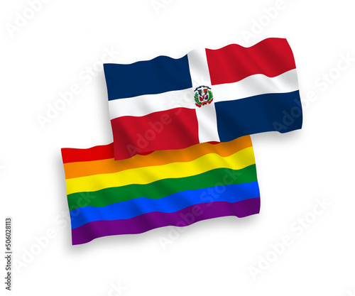 Flags of Dominican Republic and Rainbow gay pride on a white background