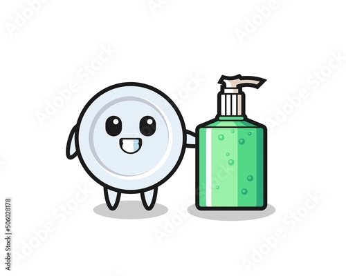 cute plate cartoon with hand sanitizer