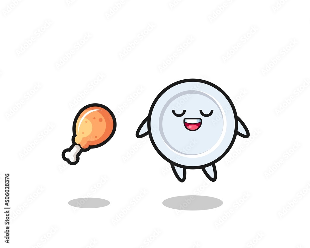 cute plate floating and tempted because of fried chicken