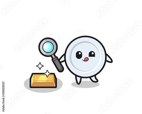 plate character is checking the authenticity of the gold bullion