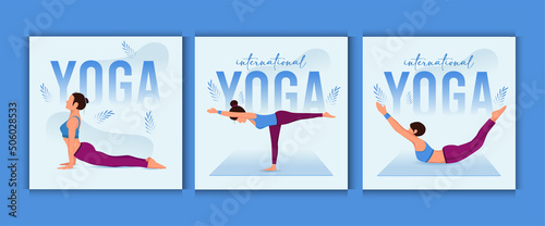 International yoga day. 
vector illustration of yoga postures. flat Premium Vector
