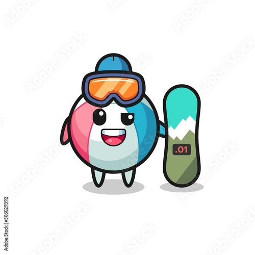 Illustration of beach ball character with snowboarding style © heriyusuf