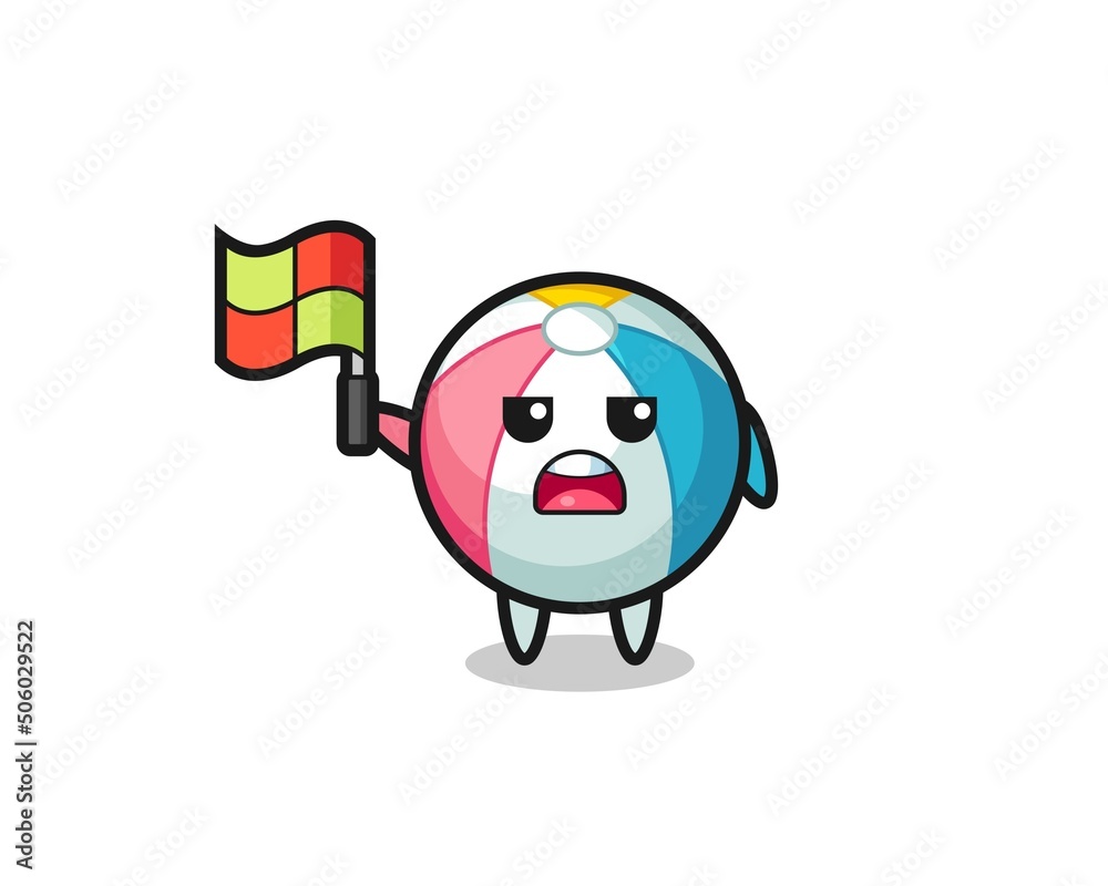 beach ball character as line judge putting the flag up