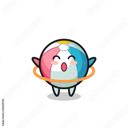 cute beach ball cartoon is playing hula hoop