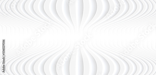 Abstract white background with 3D lines pattern, symmetrical minimal white grey striped vector background