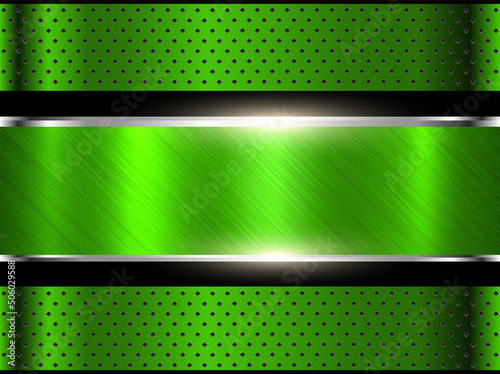 Green metal background, stainless steel metallic texture with brushed metal banner, vector illustration.