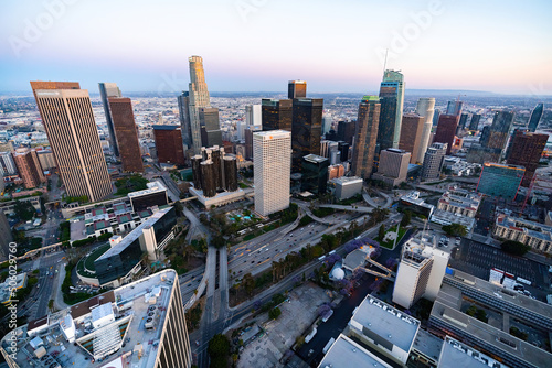 The Los Angeles financial district after the sunset