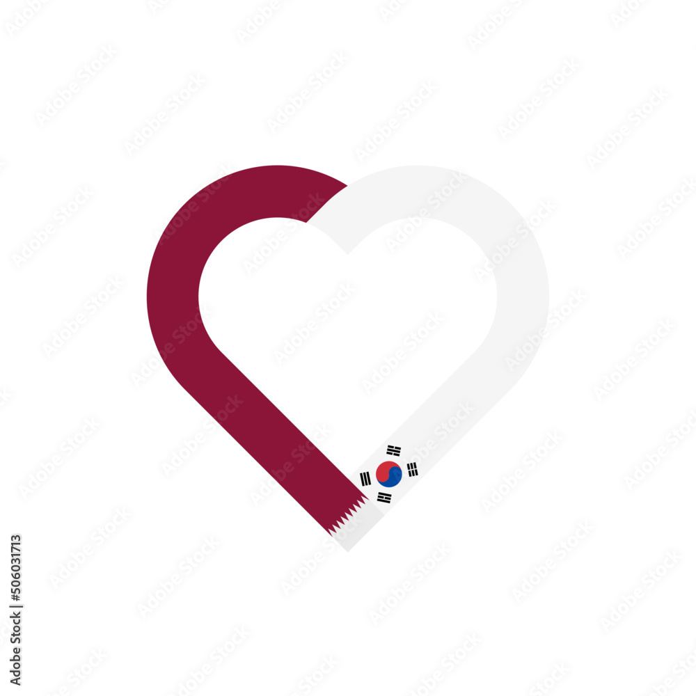 unity concept. heart ribbon icon of qatar and south korea flags. vector illustration isolated on white background unity concept. heart ribbon icon of qatar and south korea flags. vector illustration isolated on white background