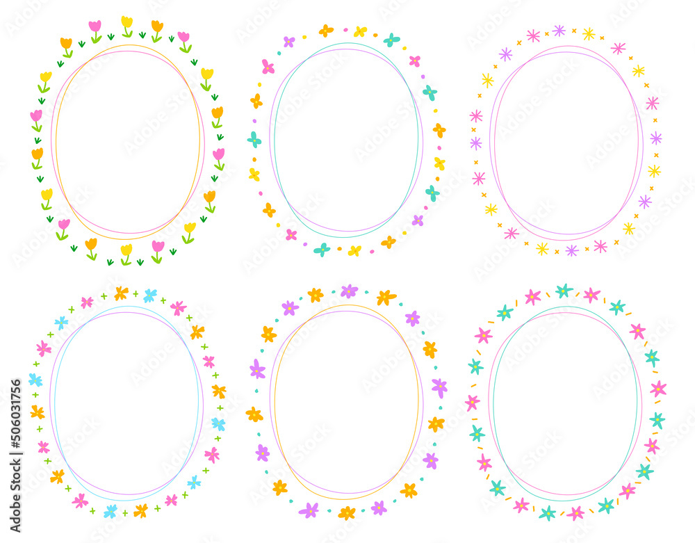 Cute Abstract Daisy Flower Circle Oval Doodle Free Hand Drawing Drawn Line Borders Frames Wreath Plate Set Collection Flat Style Rainbow Colorful Background Vector Illustration Pack Cute Abstract Daisy Flower Circle Oval Doodle Free Hand Drawing Drawn Line Borders Frames Wreath Plate Set Collection Flat Style Rainbow Colorful Background Vector Illustration Pack