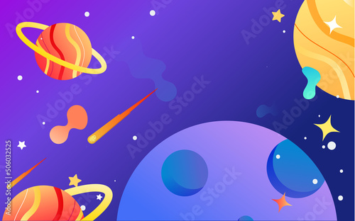 Father with child sitting on planet with universe and starry sky in background  vector illustration