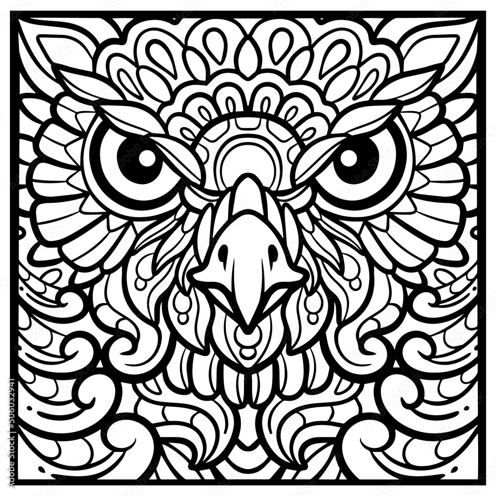 owl bird zentangle arts. isolated on black background.