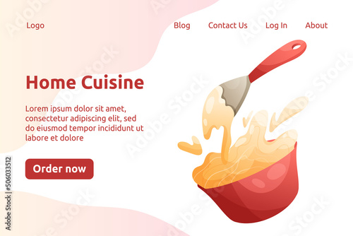 Spatula beating cream in bowl vector landing page.