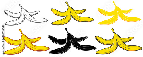 Set of Banana peel in clipart style isolated on white background. Vector illustration.