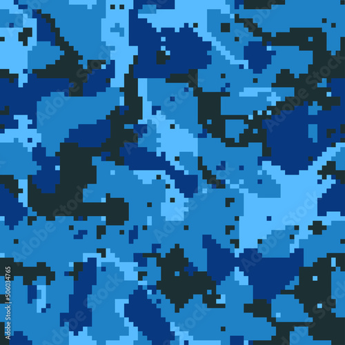 Digital camouflage pattern background, seamless vector illustration. Classic military clothing style. Masking army camo, repeat print for Wallpapers or prints on fabric. Blue, sea colors.