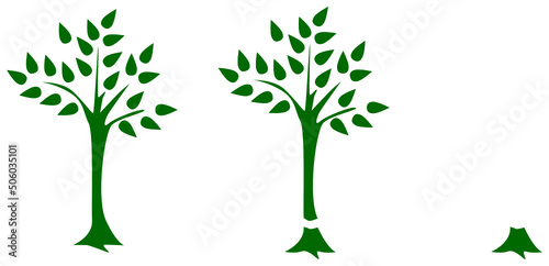 Greenish tree icon. One is growth tree and another one is cut tree. This icon use for natural environment  trees  green  greenish themes and concepts.