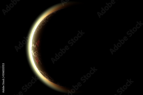 Dark planet. Sunrise. Elements of this image furnished by NASA.
