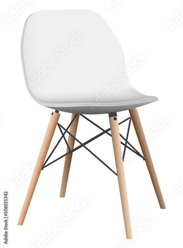 Vector white plastic chair with wooden legs