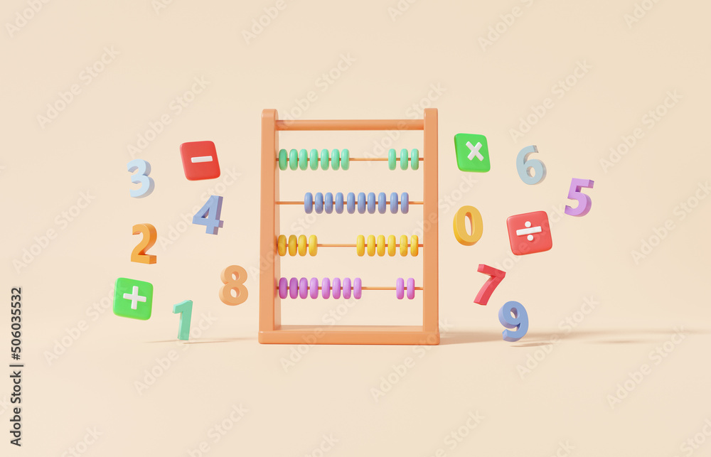 Cartoon minimal colorful abacus with symbols math, plus, minus ...