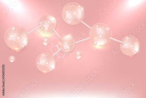 Hyaluronic acid skin solutions ad, pink collagen serum drops with cosmetic advertising background ready to use, illustration vector.