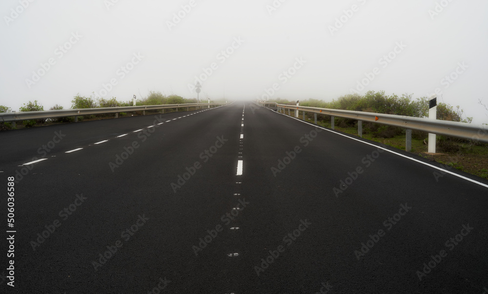 Highway heading into the fog