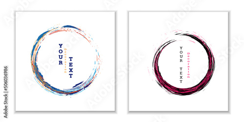 Zen ink circle emblem. Set. Paint strokes. Multi-colored strokes. Design template for the design of banners, posters, booklets, covers, magazines. EPS 10