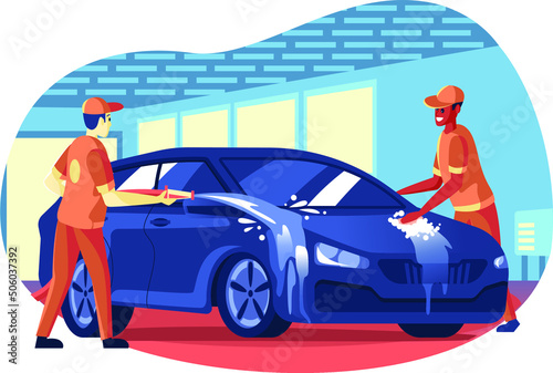 vector banner for car washing. Car wash vector illustration. Service car wash vector illustration. Banner for the website.