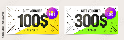100 and 300 dollar monetary gift voucher with bright design