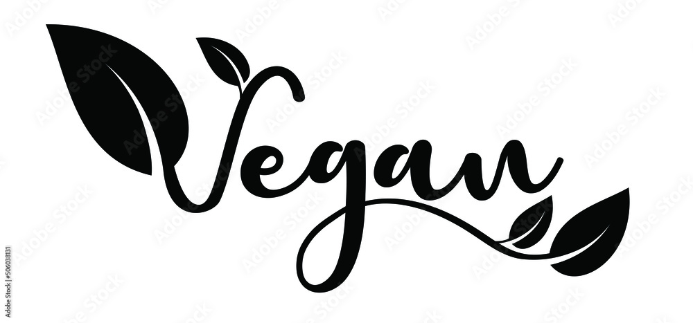 Obraz premium Organic vegan 100% with leaves, Bio, eco icon or symbol. lactose free, vegan, no meat, healthy, fresh food. Green logo. Vegetarian healthy food. Nature, ecology. veganism slogan or quote. Go vegan.