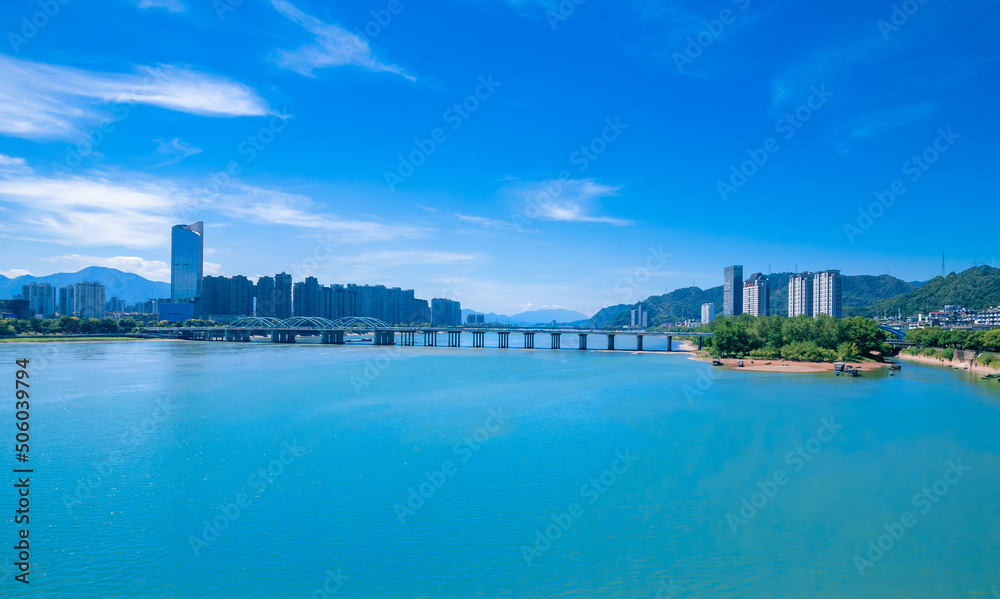 Urban environment of Fuchun River Erqiao, Tonglu County, Zhejiang province, China