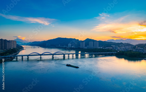 Urban environment of Fuchun River Erqiao, Tonglu County, Zhejiang province, China