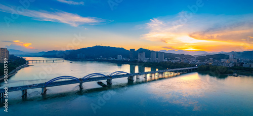 Urban environment of Fuchun River Erqiao, Tonglu County, Zhejiang province, China