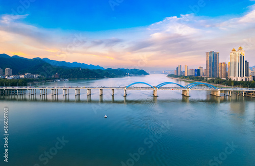 Urban environment of Fuchun River Erqiao, Tonglu County, Zhejiang province, China