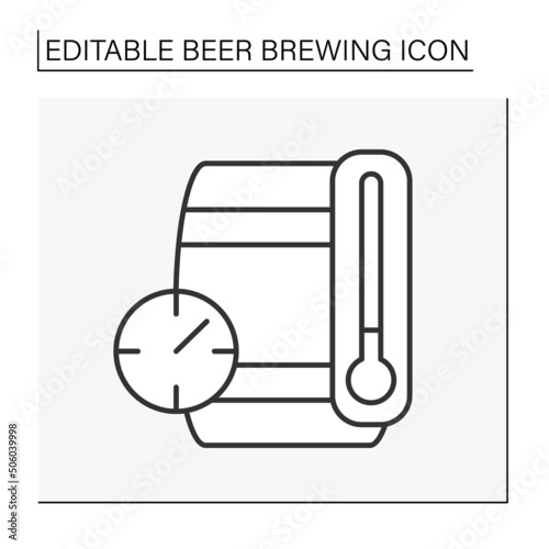  Lagering line icon.Beer maturation on yeast. Healing temperature. Beer brewing concept. Isolated vector illustration. Editable stroke
