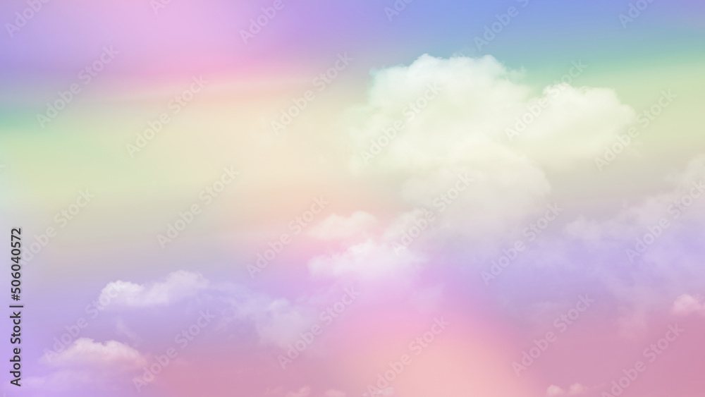 beauty sweet pastel green yellow colorful with fluffy clouds on sky. multi color rainbow image. abstract fantasy growing light