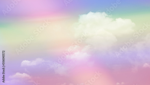 beauty sweet pastel green yellow colorful with fluffy clouds on sky. multi color rainbow image. abstract fantasy growing light